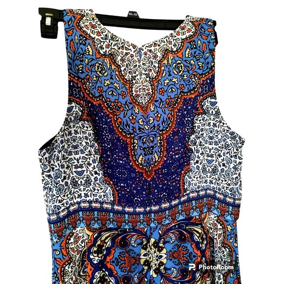 Sandra Darren Multi Colored Floral Sleeveless Maxi Dress Rhinestone Collared 14 - Picture 7 of 10
